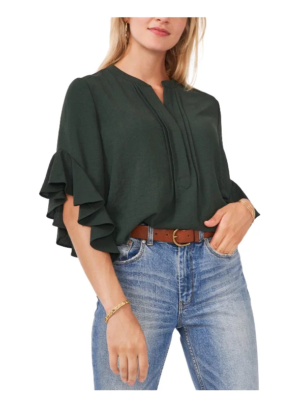 Womens Spit Neck Bell Sleeve Henley Formal Outfit