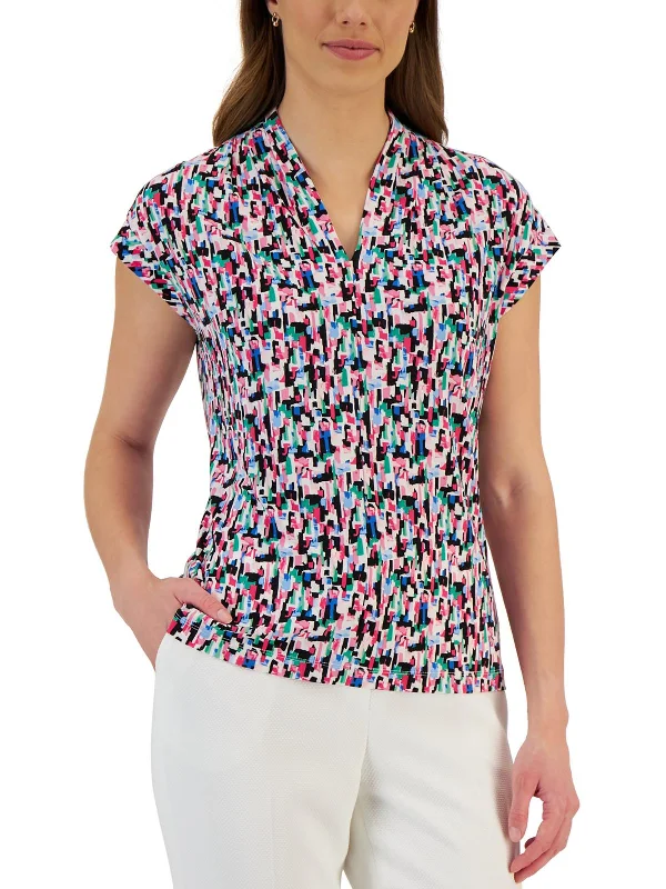 Womens Split Neck Printed Blouse Timeless Elegant