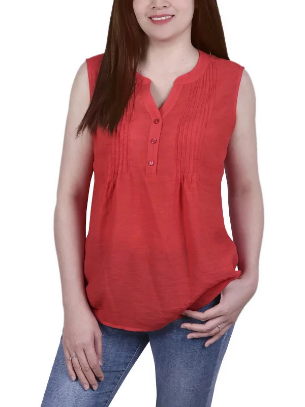 Womens Split Neck Sleeveless Henley Refined Look