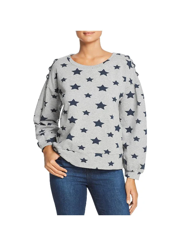 Womens Star Print Lace-Up Sweatshirt Contemporary Chic