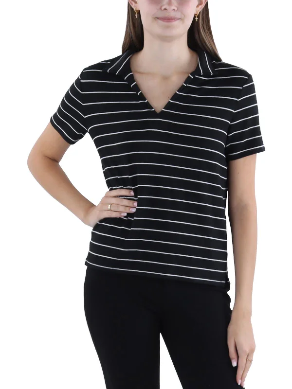 Womens Striped Collar Polo Top Chic Sophistication