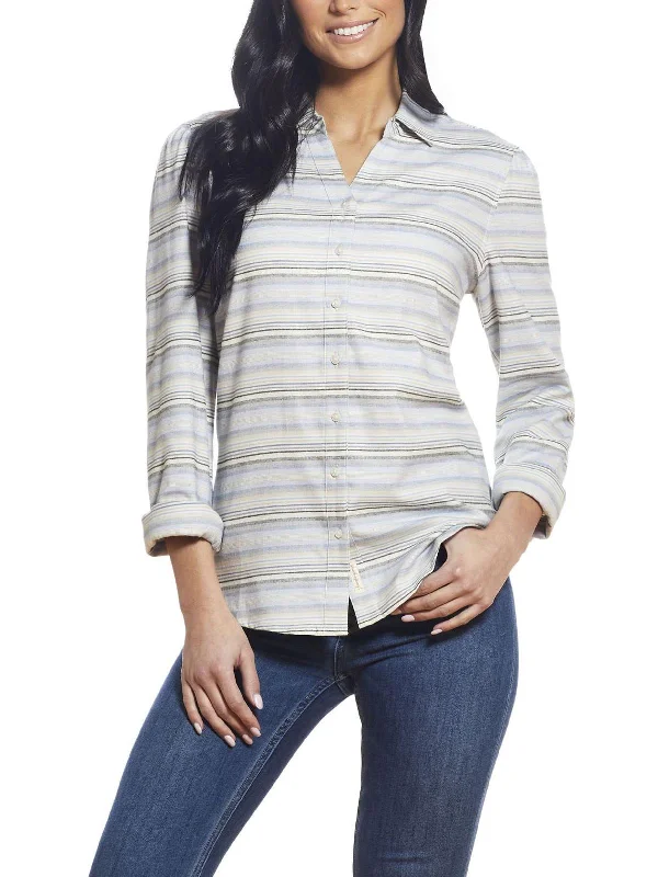 Womens Striped Flannel Button-Down Top Discover Promotions