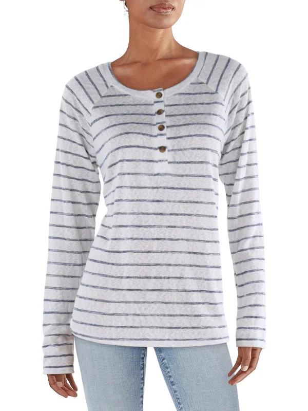 Womens Striped Long Sleeve Henley Style Your Wardrobe