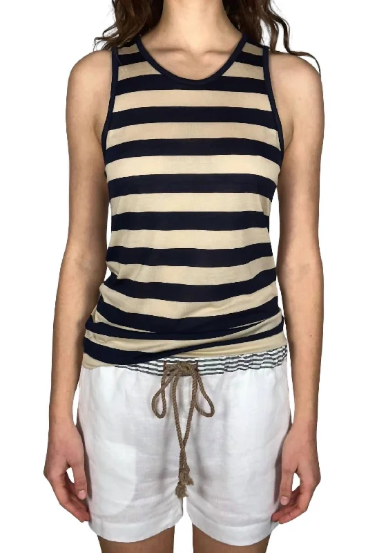 Women's Striped Tank In Navy/khaki Limited Time Deal