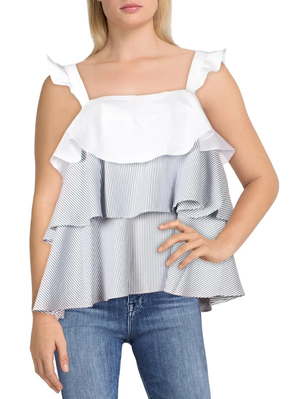 Womens Striped Tiered Peplum Top Premium Quality Garments