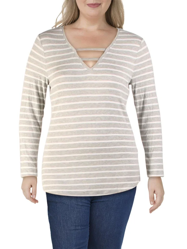 Womens Striped V-Neck T-Shirt Summer Fashion