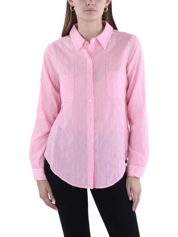 Womens Striped Work Day Wear Button-Down Top Buy More, Save More