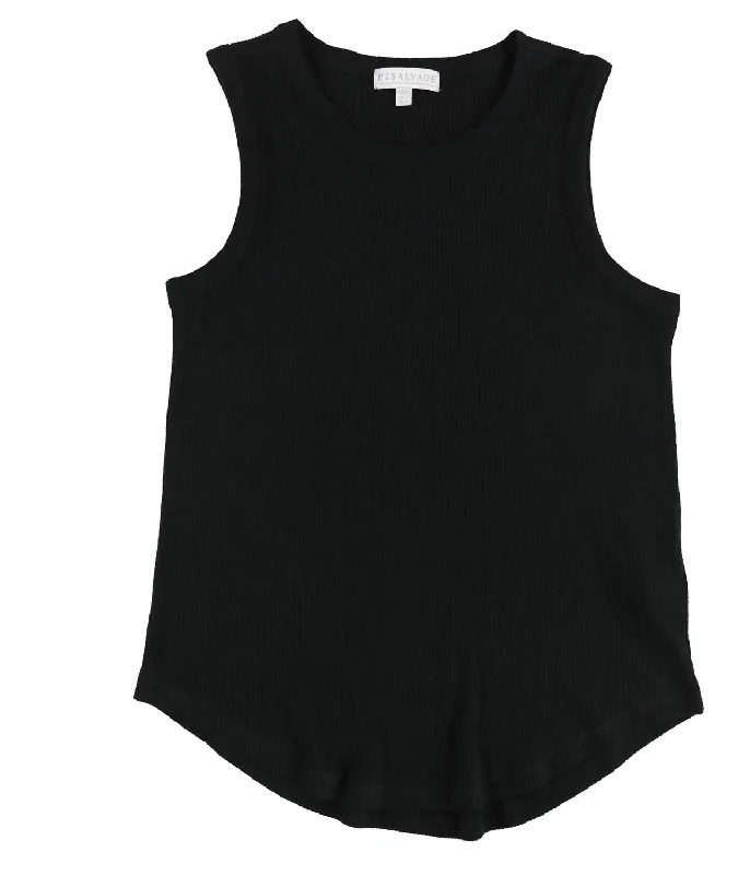 Women's Textured Basic Pajama Tank Top In Black Designer Wear On Sale