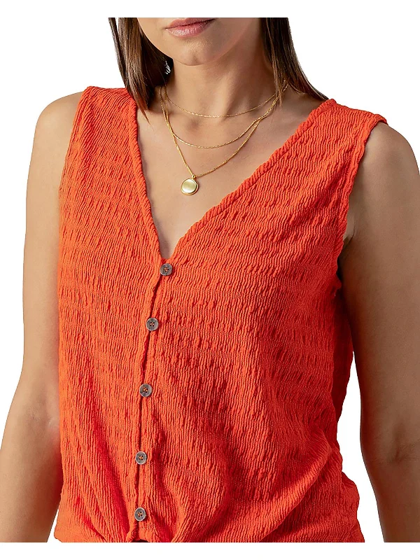 Womens Textured Sleeveless Button-Down Top Flash Sale Now