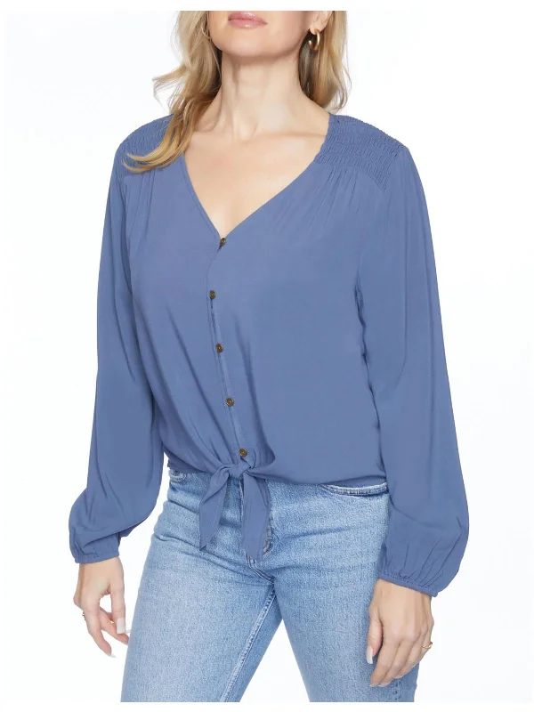 Womens Tie Front Casual Button-Down Top Trend Forward Threads For Her