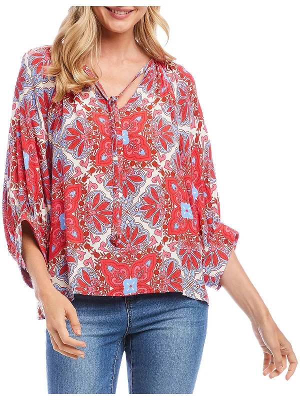 Womens Tie Neck Printed Blouse Effortless Sophistication