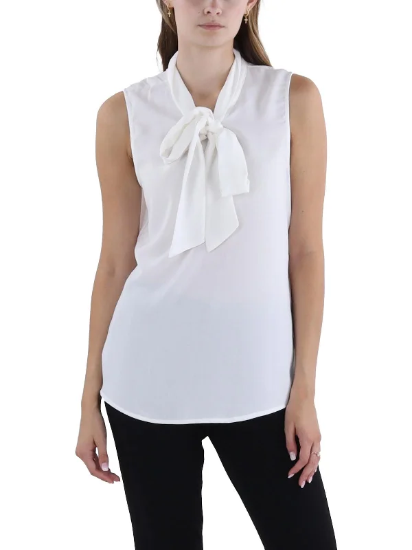 Womens Tie Neck Solid Blouse Season Offer