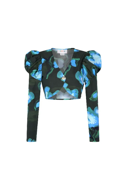 Women's Tijuana Long Sleeve Crop Top In Recuerdos Verde Comfort Centric Apparel