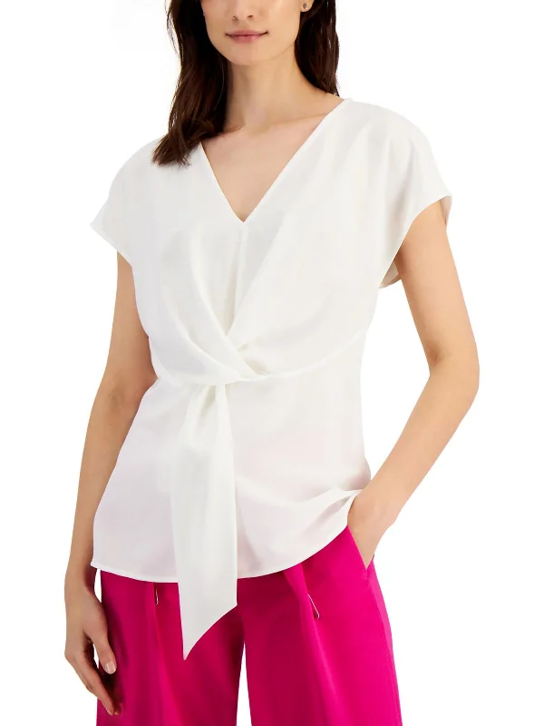 Womens Twist Front V Neck Blouse Seasonal Trend