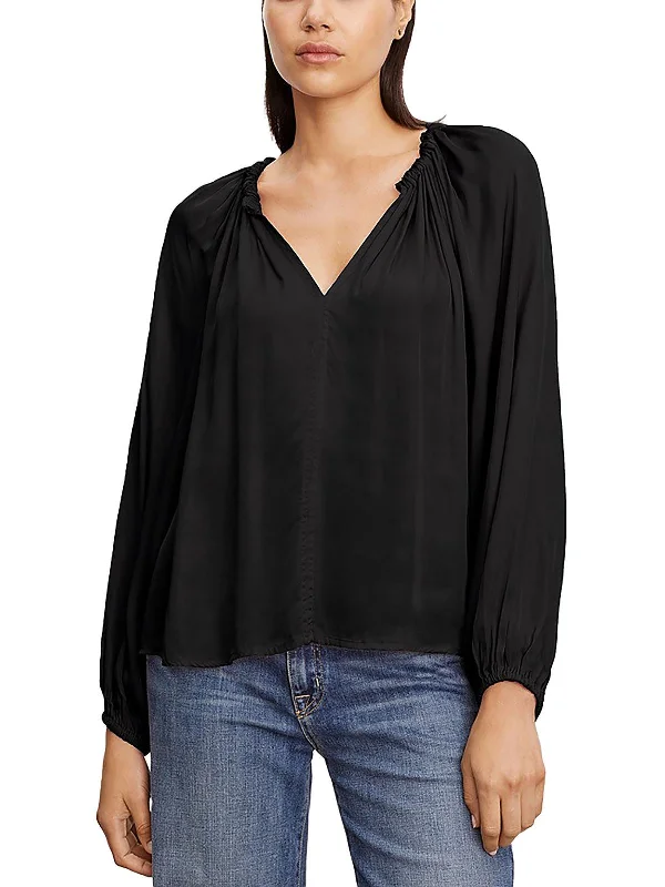 Womens V Neck Bishop Sleeve Blouse Fashion Forward