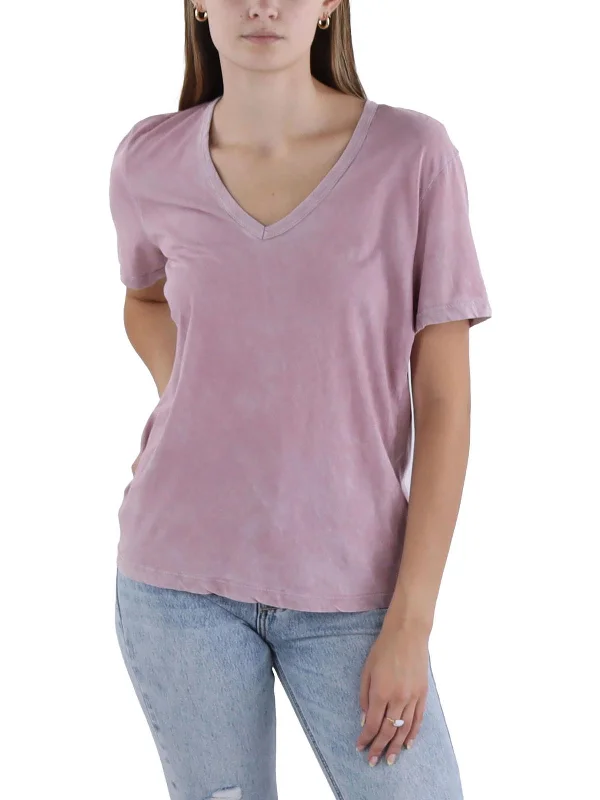 Womens V Neck Faded Trim T-Shirt Fashion Forward Outfits