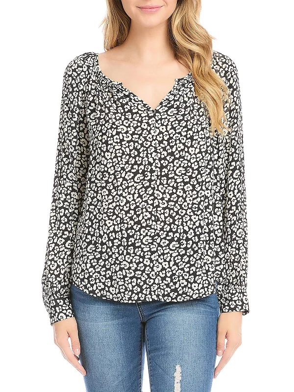 Womens V Neck Long Sleeve Peasant Top Fashion-Forward