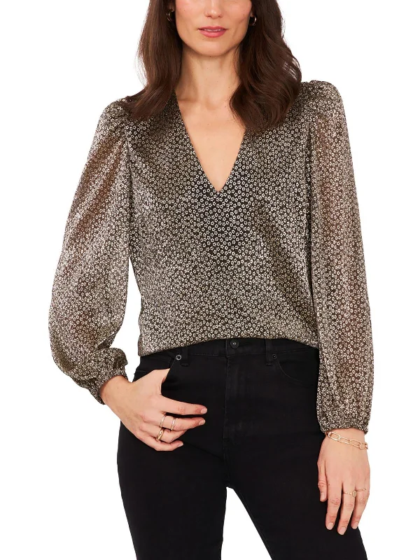 Womens V Neck Metallic Blouse New Arrivals