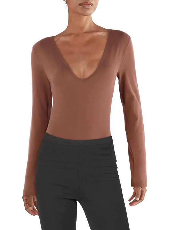 Womens V-Neck Ribbed Bodysuit Limited Time Deal