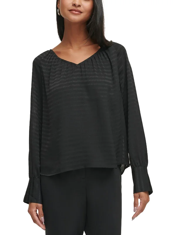 Womens V-Neck Textured Blouse Feminine Soft - Hued Styles