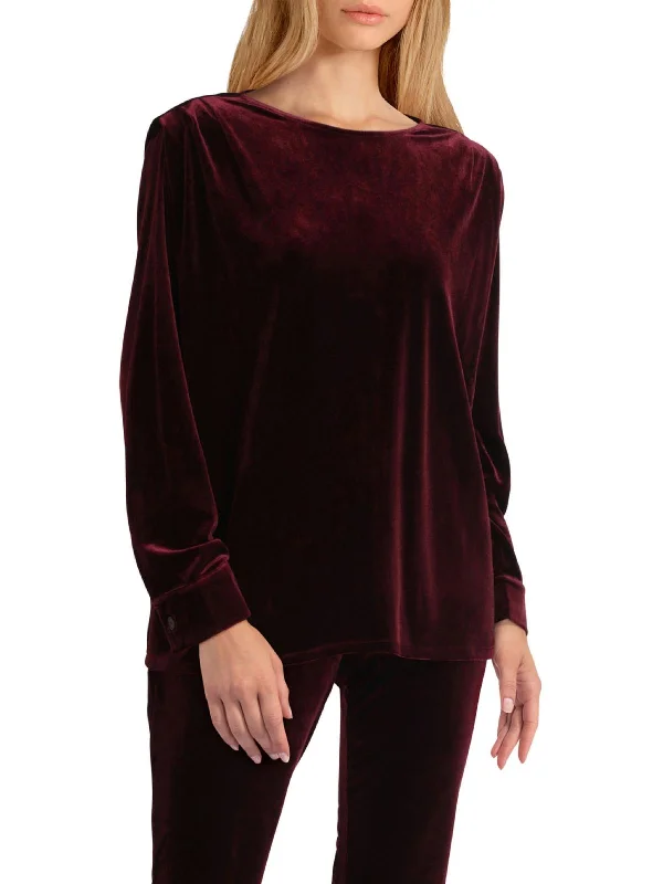 Womens Velour Boatneck Pullover Top Luxury Fashion for Women