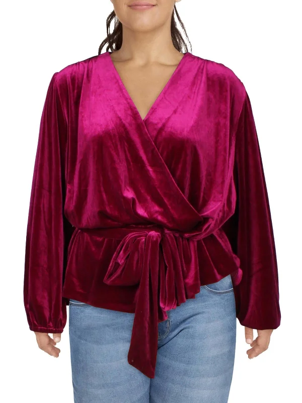 Womens Velvet Belted Peplum Top Innovate Your Wardrobe