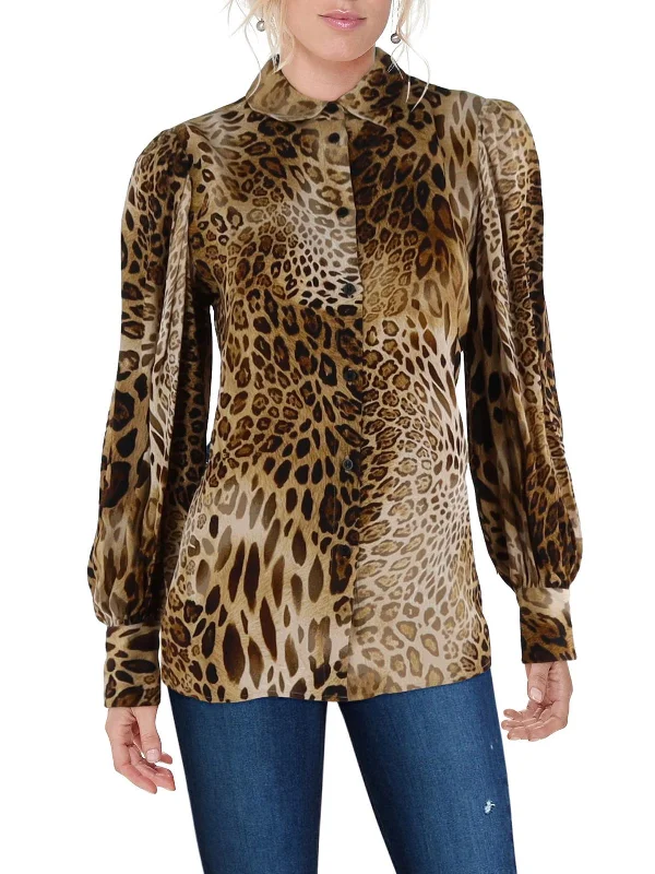 Womens Viscose Animal Print Button-Down Top Comfortable Chic