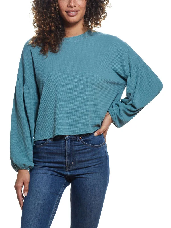 Womens Waffle Crewneck Pullover Top Exclusive Designer Collection