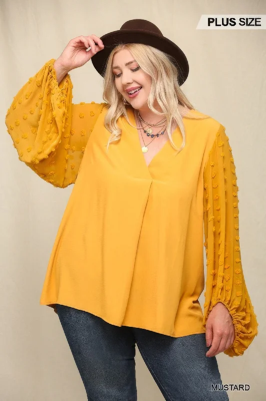 Woven And Textured Chiffon Top With Voluminous Sheer Sleeves Exclusive Deals Online