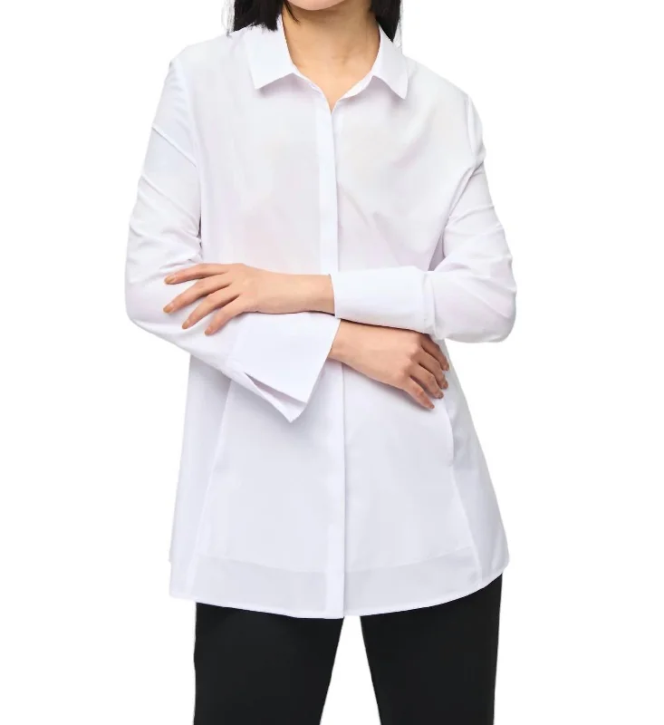 Woven Button-Down Blouse In White Premium Quality Garments