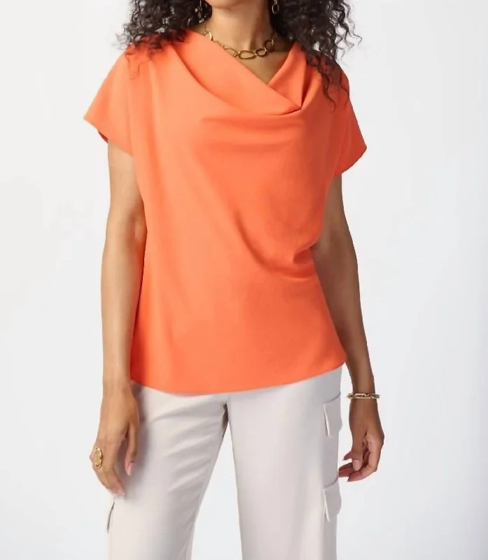 Woven Cowl Neck Top In Mandarin Wardrobe Essentials