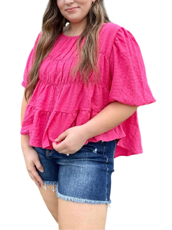 Woven Crinkle Top In Hot Pink Exclusive Designer Collection