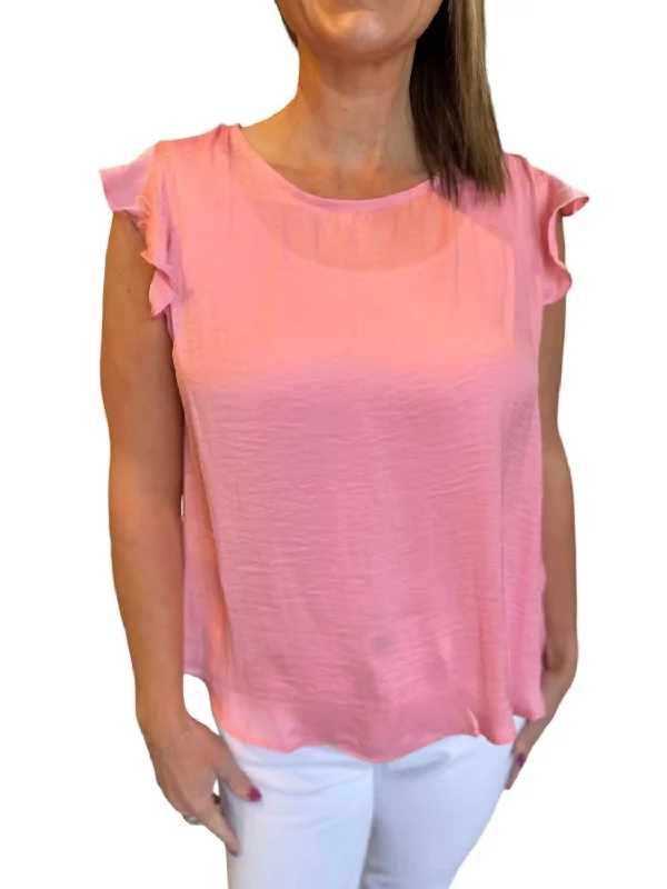 Woven Satin Top In Candy Pink Exclusive Sale