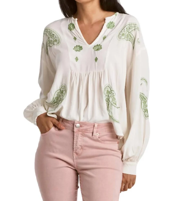 Ximena V Neck Long Sleeve In Ivory Nephrite Classic Women's Fashion