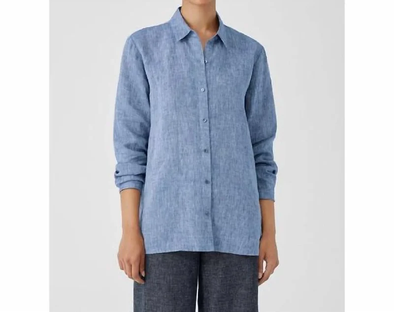 Yarn-Dyed Handkerchief Organic Linen Shirt In Chambray Seasonal Sale