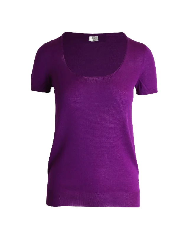 Yves Saint Laurent Square Neck Knit Top in Purple Wool Wardrobe Upgrade