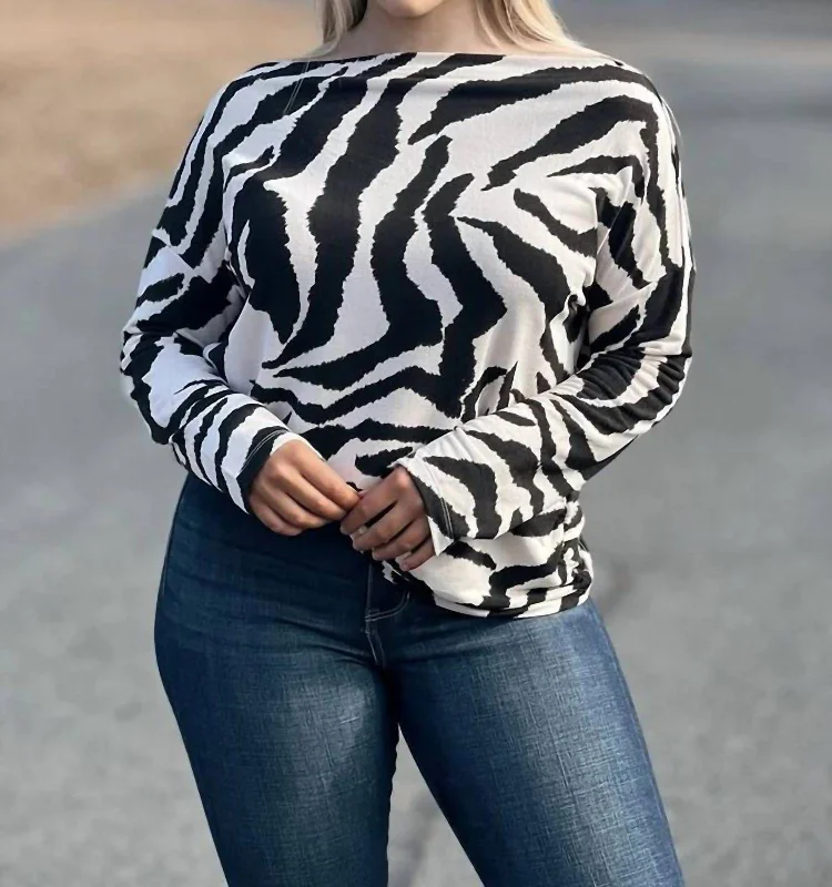 Zebra Print Sweater In Beige/brown Latest Fashion