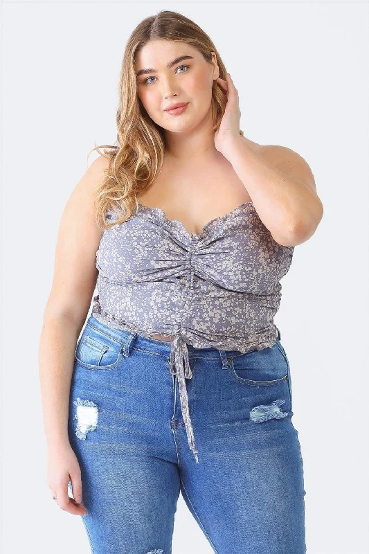 Zenobia Plus Size Drawstring Smocked Floral Tube Top Hot Styles