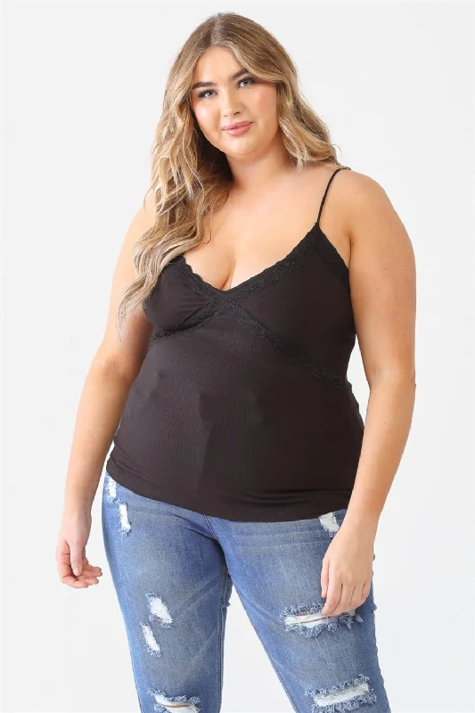 Zenobia Plus Size Lace Detail V-Neck Cami Exclusive Sale