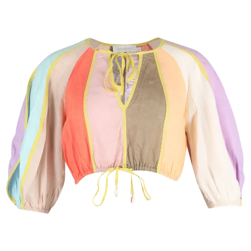 Zimmermann Lola Panelled Crop Top in Multicolor Linen Limited - Edition Drops