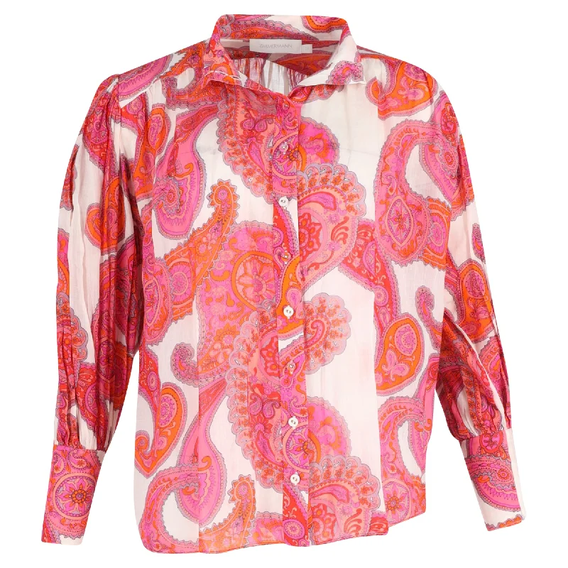 Zimmermann Peggy Bishop-sleeve Paisley-print Blouse in Pink Silk Save On Classic Elegant Styles