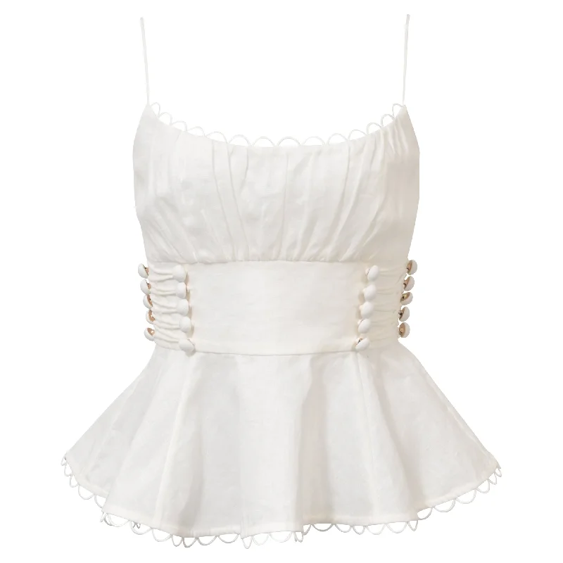 Zimmermann Rosa Laced Peplum Top in White Cotton Classic Appeal