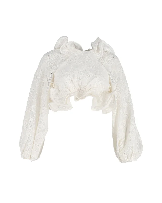 Zimmermann The Lovestruck Ruffled Top in Off-White Cotton Lace Trendy Styles