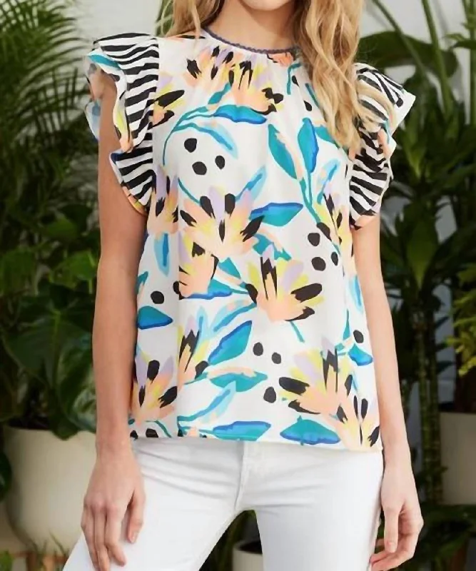 Zoe Top In Island Lillies Vibrant Femme Fashion