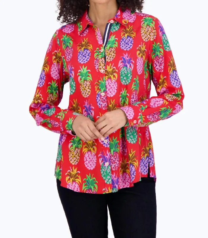 Zoey No Iron Shirt In Pineapple Great Deals On Ethnic Cultural Wear