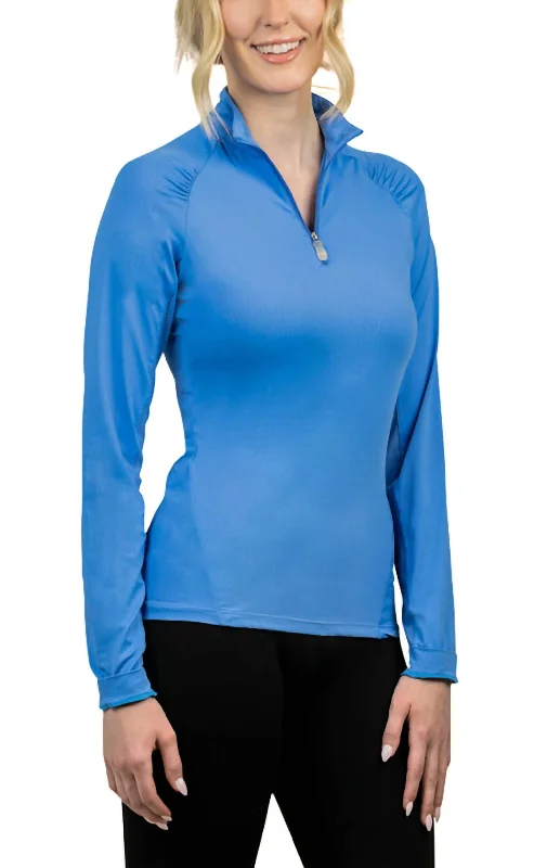 1/4 Zip Long Sleeve Sun Shirt In Periwinkle Shirred Shoulder Fashion Sale