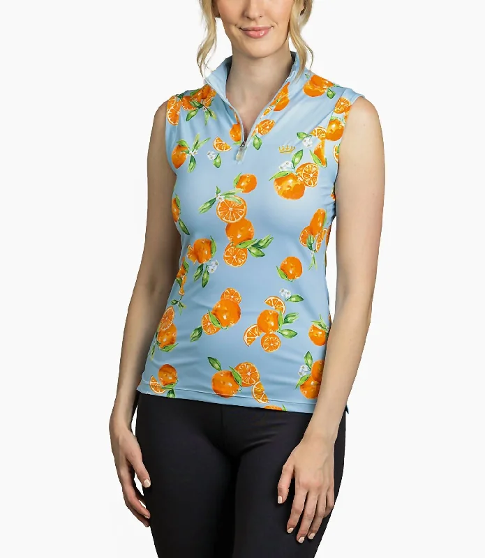 1/4 Zip Sleeveless Sun Shirt In Light Blue Oranges Runway Inspired Wear