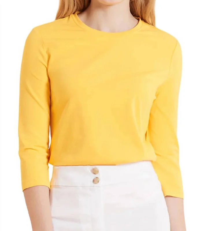 3/4 Sleeve Crew Tee In Sunshine Yellow Chic Trend Collection