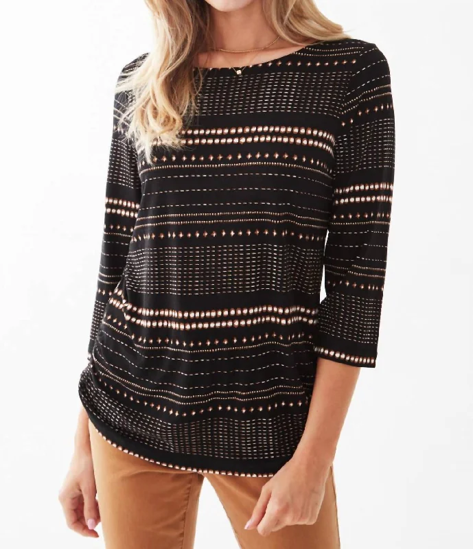 3/4 Sleeve Knit Top In Black Flash Deals