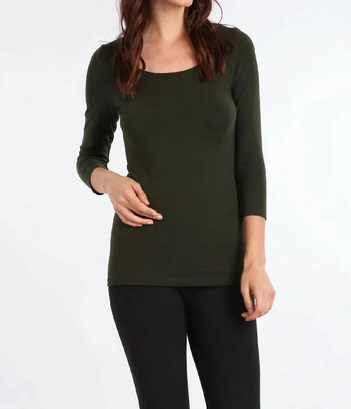 3/4 Sleeve Seamless Top In Olive Spring Fashion